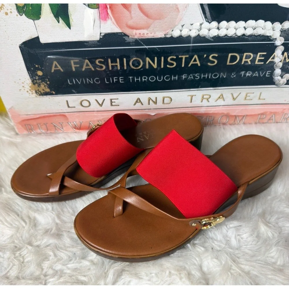 Italian Shoemakers Red Tan Elastic Wedge Sandals Made in Italy Size 8 Womens